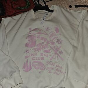 PINK Victoria's Secret Cream Sweatshirt with Pink Graphics